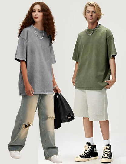 3 Pack Men Oversized T Shirts Vintage Tee Loose Fit Short Sleeve Casual Streetwear Baggy Washed Unisex Tops