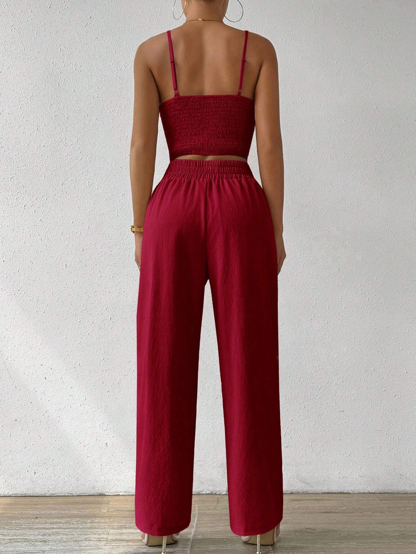 SHEIN RaffinéA Women'S Push-Up Bra Cup Strap Top with Bowknot, Elastic Straight Pants, Holiday 2Pcs Set