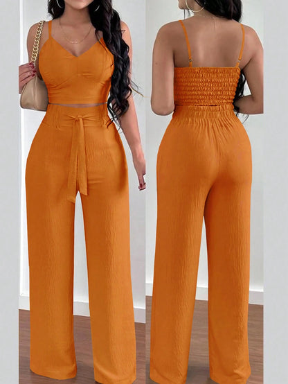 SHEIN RaffinéA Women'S Push-Up Bra Cup Strap Top with Bowknot, Elastic Straight Pants, Holiday 2Pcs Set