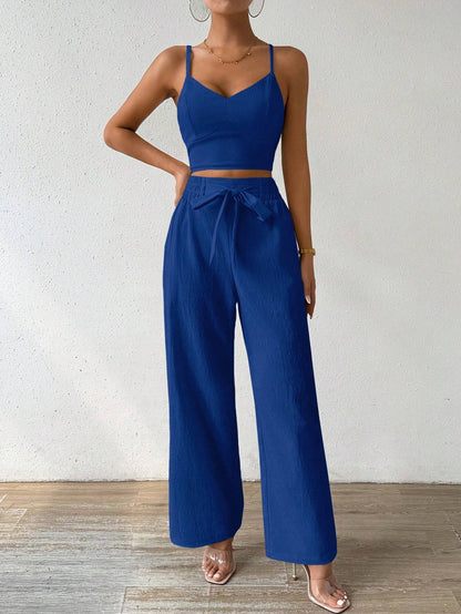 SHEIN RaffinéA Women'S Push-Up Bra Cup Strap Top with Bowknot, Elastic Straight Pants, Holiday 2Pcs Set