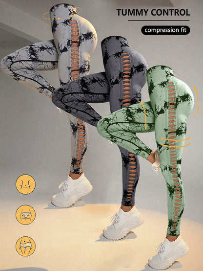 3 Pack Women'S Tie-Dye Cutout Yoga Pants High-Waisted Leggings Women'S Tie-Dye Leggings,, Leggings Women High Waisted Seamless Workout Leggings Gym Booty Tights Tummy Control Yoga Pants
