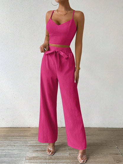 SHEIN RaffinéA Women'S Push-Up Bra Cup Strap Top with Bowknot, Elastic Straight Pants, Holiday 2Pcs Set