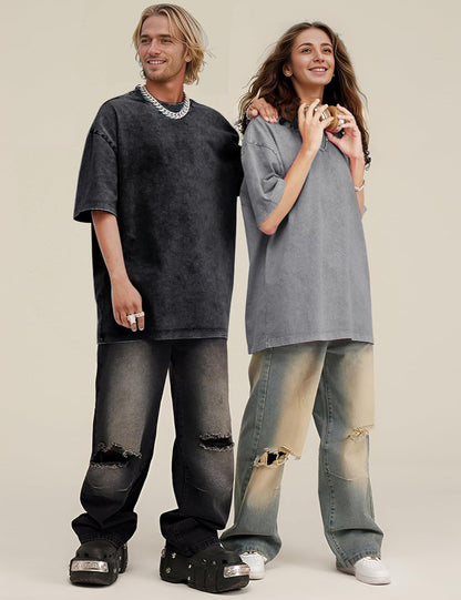 3 Pack Men Oversized T Shirts Vintage Tee Loose Fit Short Sleeve Casual Streetwear Baggy Washed Unisex Tops