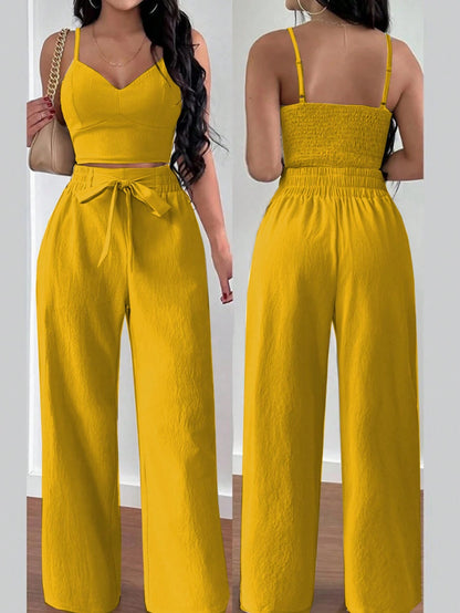 SHEIN RaffinéA Women'S Push-Up Bra Cup Strap Top with Bowknot, Elastic Straight Pants, Holiday 2Pcs Set