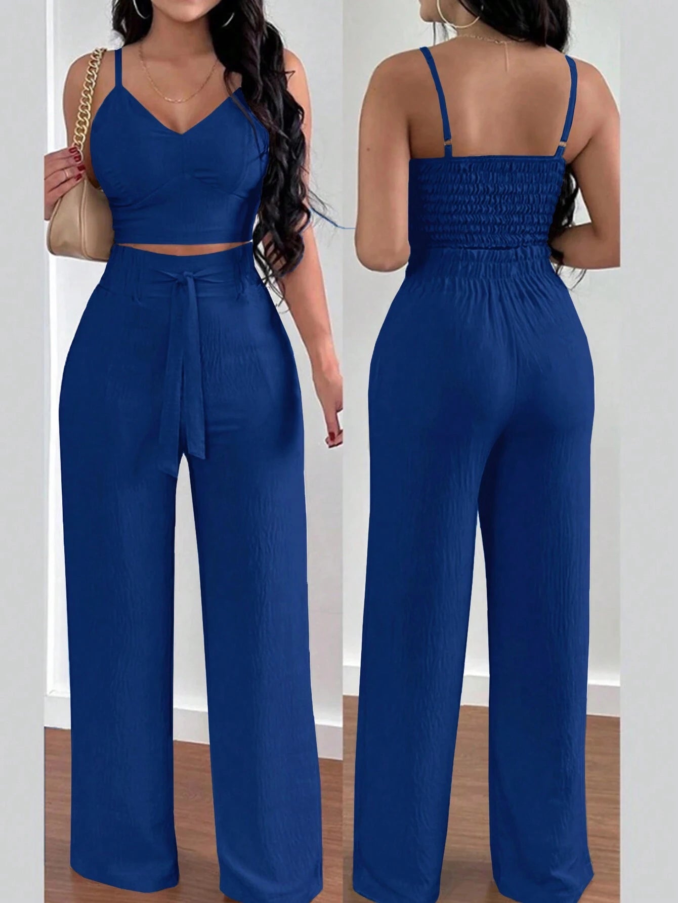 SHEIN RaffinéA Women'S Push-Up Bra Cup Strap Top with Bowknot, Elastic Straight Pants, Holiday 2Pcs Set