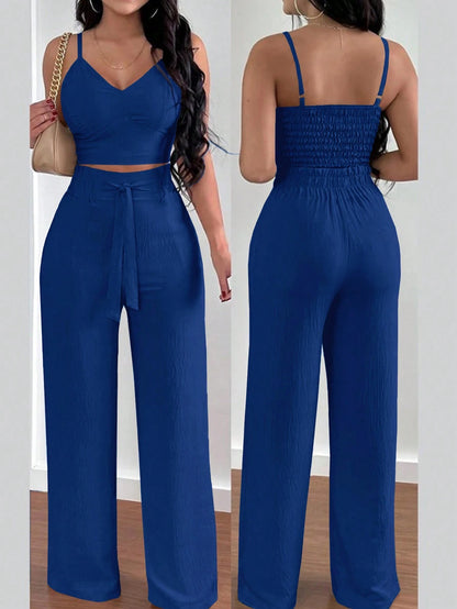 SHEIN RaffinéA Women'S Push-Up Bra Cup Strap Top with Bowknot, Elastic Straight Pants, Holiday 2Pcs Set