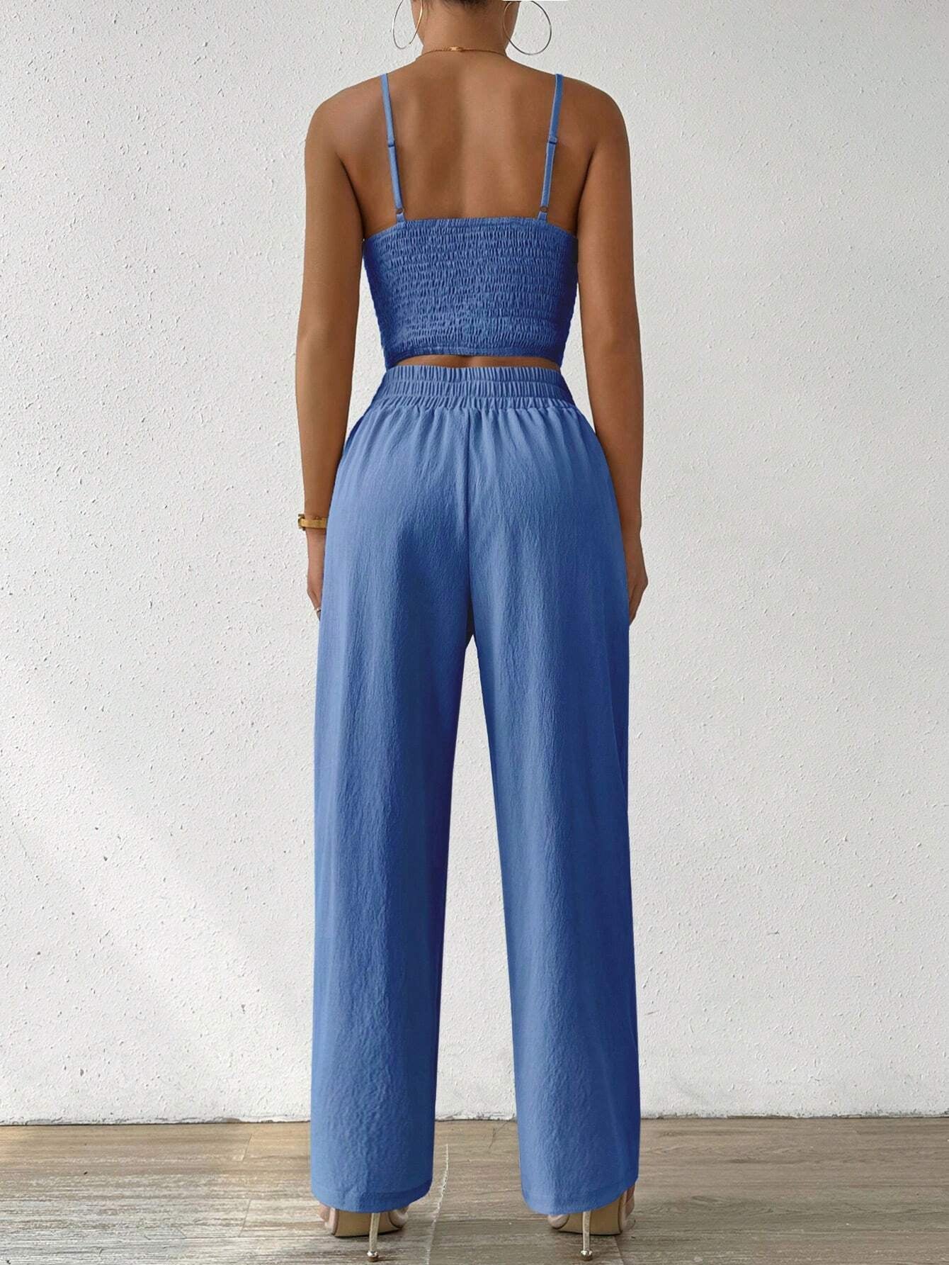 SHEIN RaffinéA Women'S Push-Up Bra Cup Strap Top with Bowknot, Elastic Straight Pants, Holiday 2Pcs Set