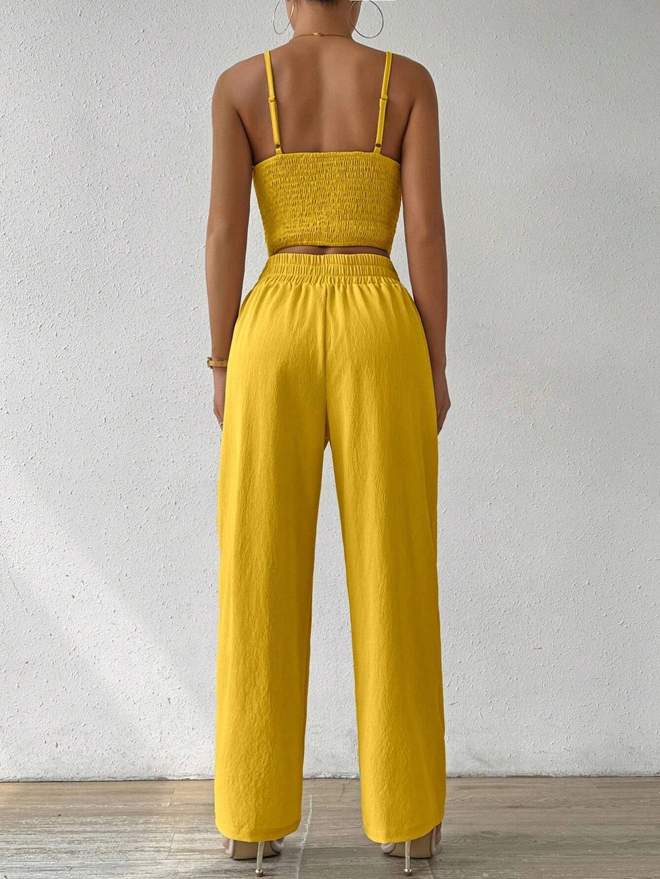 SHEIN RaffinéA Women'S Push-Up Bra Cup Strap Top with Bowknot, Elastic Straight Pants, Holiday 2Pcs Set