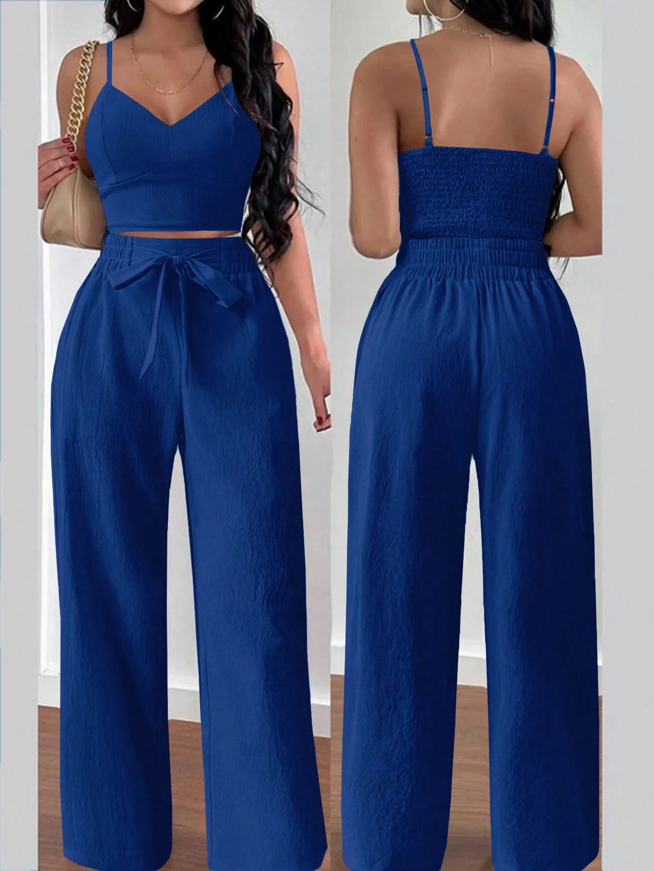 SHEIN RaffinéA Women'S Push-Up Bra Cup Strap Top with Bowknot, Elastic Straight Pants, Holiday 2Pcs Set